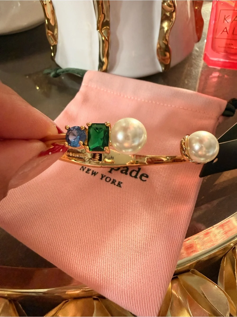 kate spade Gold-Tone Cuff with Pearl, Green and Blue Stones - Picture 3 of 5